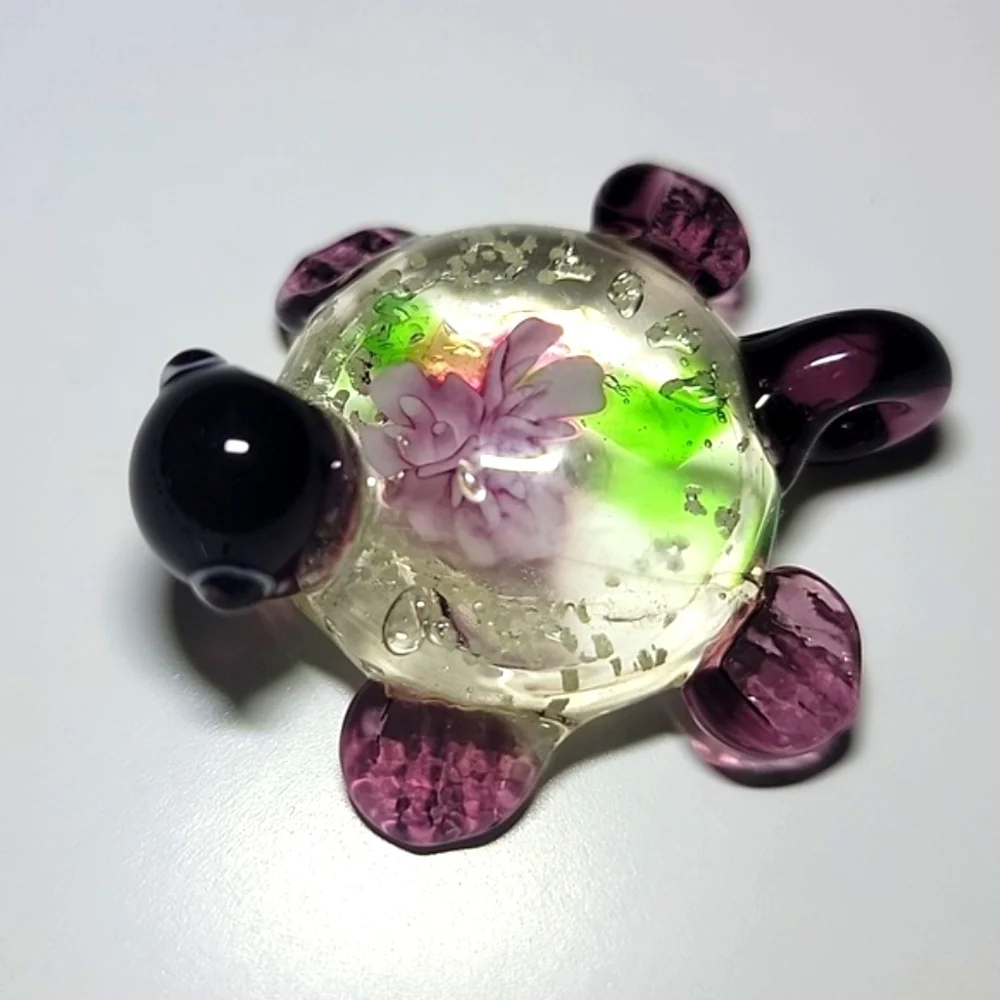 NEW Handcrafted Blown Art Glass Purple Turtle Charm Pendant Luminescent Specks
